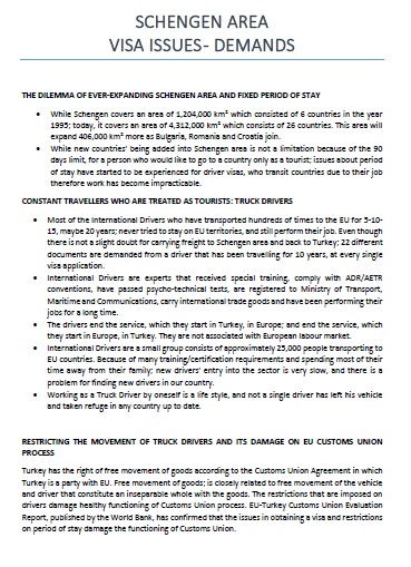 Schengen Area Visa Issues - Demands