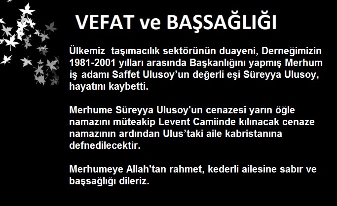 Vefat ve Başsağlığı - Süreyya Ulusoy