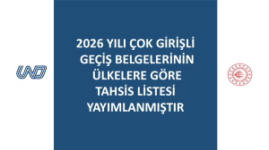 2026 Yılı Çok Girişli Geçiş Belgelerinin Ülkelere Göre Tahsis Listesi Yayımlanmıştır