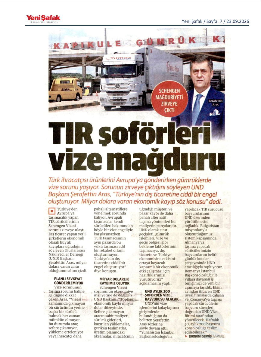 UND: Vize Sorunu Türkiye-AB Ticaretini Ve Taşımacılığı Etkiliyor